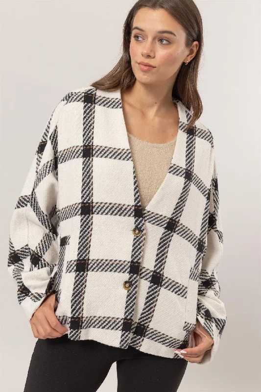 Lounge JacketsHYFVE Plaid Long Sleeve Jacket with Side Slit Pockets