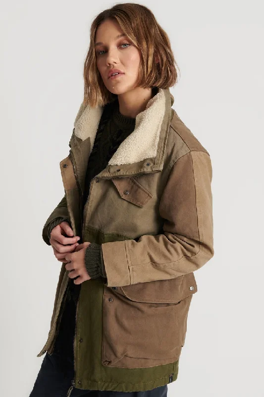 Suede JacketsONE TEASPOON Womens Khaki Patchworked Defender Coat - Khaki