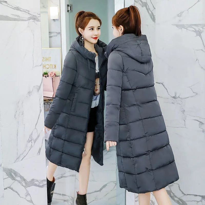 Nylon JacketsS-3XL autumn winter Women lady long duck Down jacket hoodie knee-length Parkas warm Jackets Female winter korean coat clothes