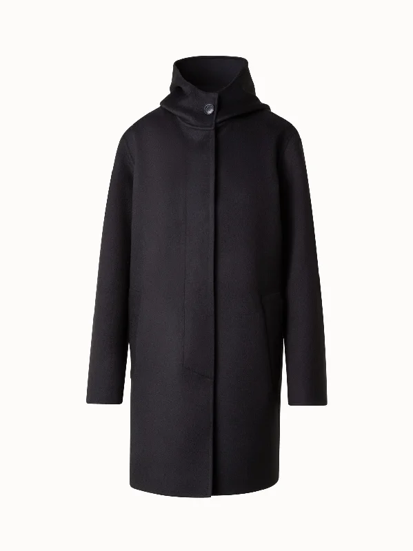 Rain JacketsShort 100% Cashmere Coat with Hood