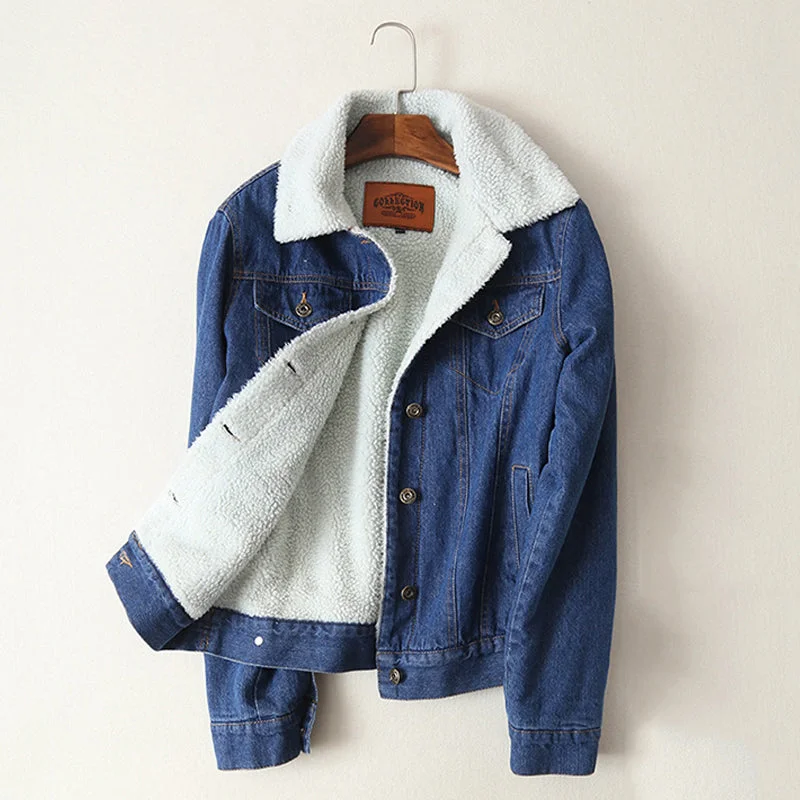 Hooded Jacketswide 4 pocket denim jacket with  lambwool