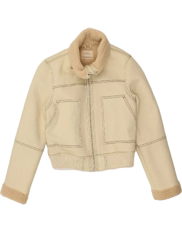 Summer JacketsURBAN OUTFITTERS Womens Crop Denim Sherpa Jacket UK 14 Medium Beige Cotton