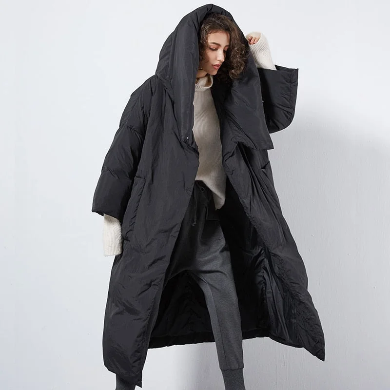 College JacketsXS-7XL Plus size Winter good quality over the knee longer duck down coat female single breasted hooded warm down coats wq124