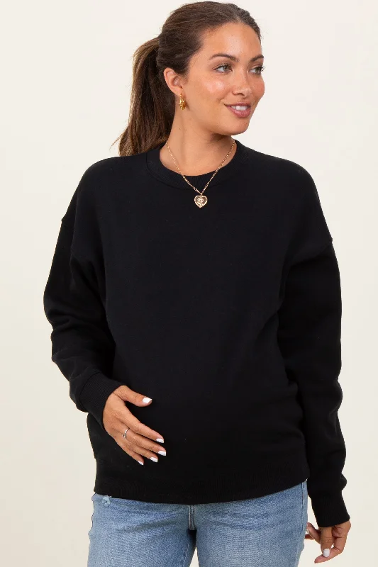 Fitted SweatshirtsBlack Fleece Crew Neck Relaxed Fit Maternity Sweatshirt