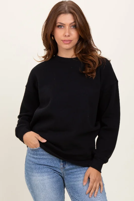 Travel SweatshirtsBlack Fleece Crew Neck Relaxed Fit Sweatshirt