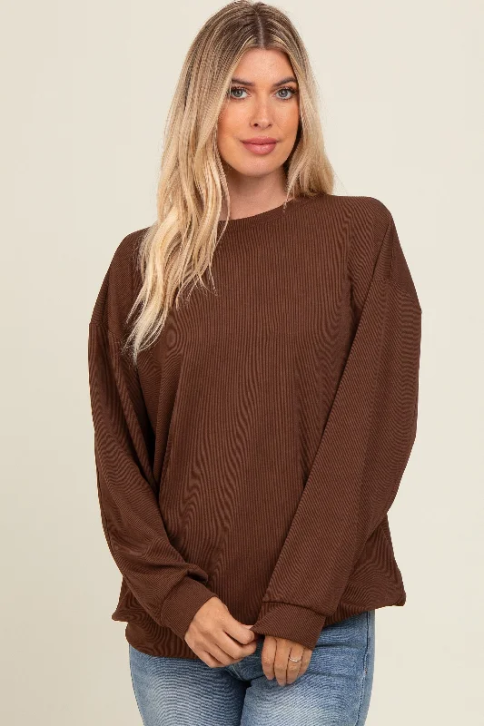 Fleece SweatshirtsBrown Drop Shoulder Sweatshirt