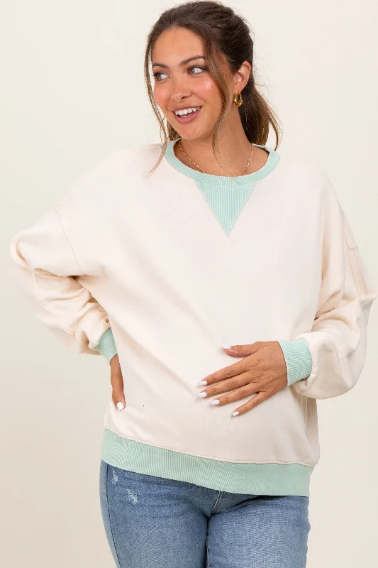 Yoga SweatshirtsCream Colorblock French Terry Maternity Sweatshirt