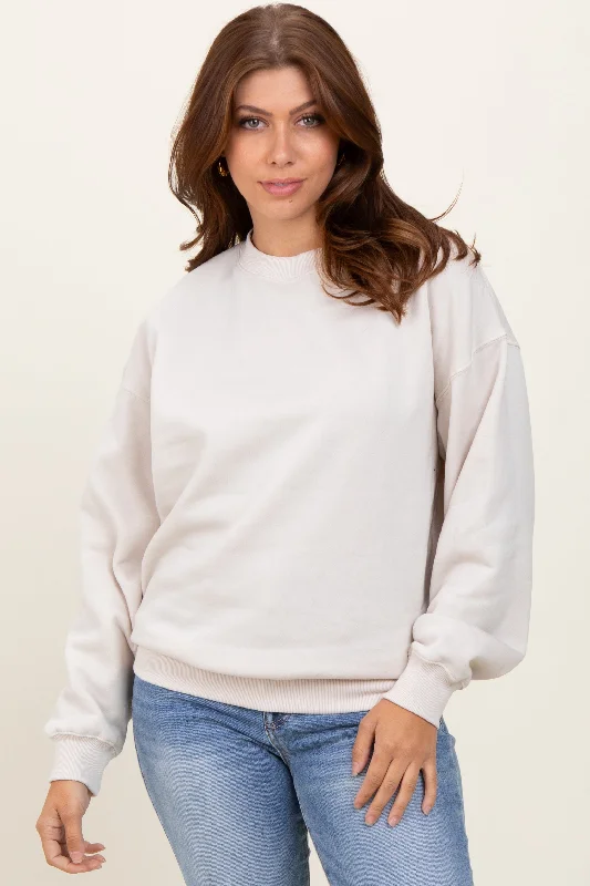 Mesh-Lined HoodiesCream Fleece Crew Neck Relaxed Fit Sweatshirt