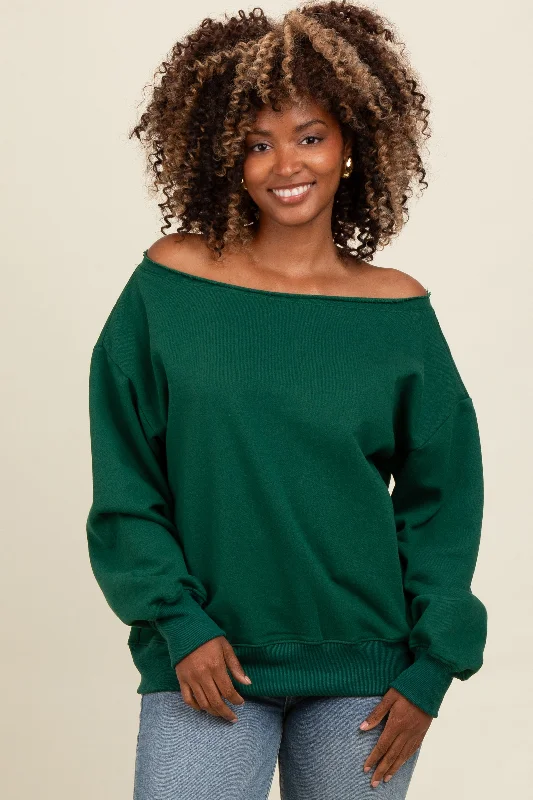 Layered SweatshirtsForest Green One Shoulder Sweatshirt