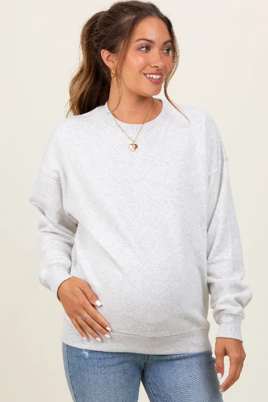 Embroidered SweatshirtsHeather Grey Fleece Crew Neck Relaxed Fit Maternity Sweatshirt