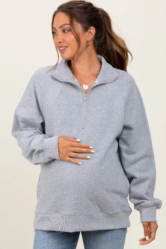 Streetwear HoodiesHeather Grey Half Zip Contrast Rib Sweatshirt Maternity Top