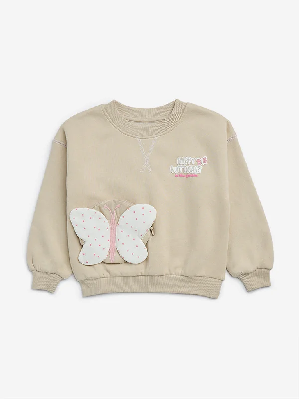 Running SweatshirtsHOP Kids Beige Butterfly Applique Sweatshirt