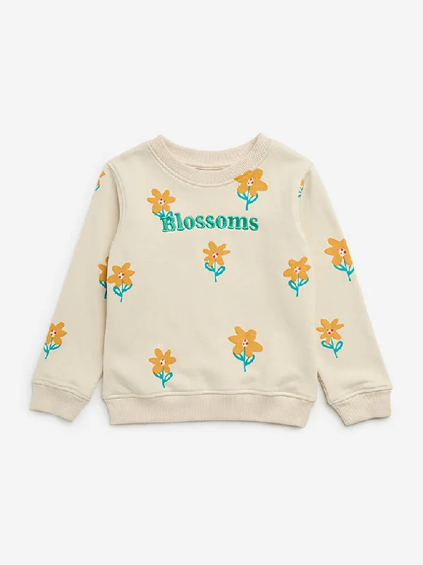 Sequined HoodiesHOP Kids Beige Floral Printed Sweatshirt