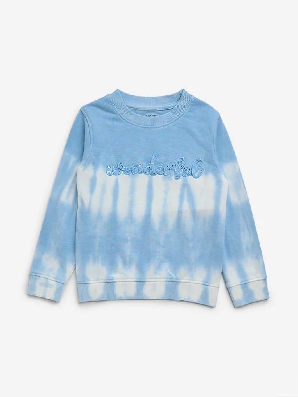 Studded SweatshirtsHOP Kids Blue Tie-Dye Printed Cotton Blend Sweatshirt