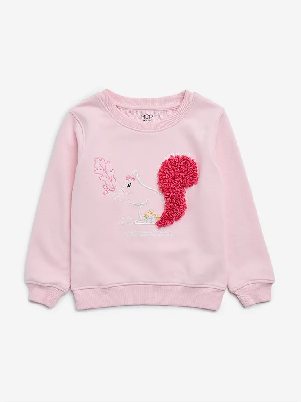 Outdoor SweatshirtsHOP Kids Light Pink Animal Design Cotton Blend Sweatshirt