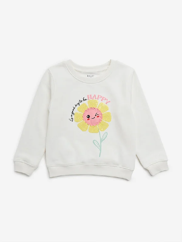 Camping HoodiesHOP Kids Off-White Floral Printed Cotton Sweatshirt