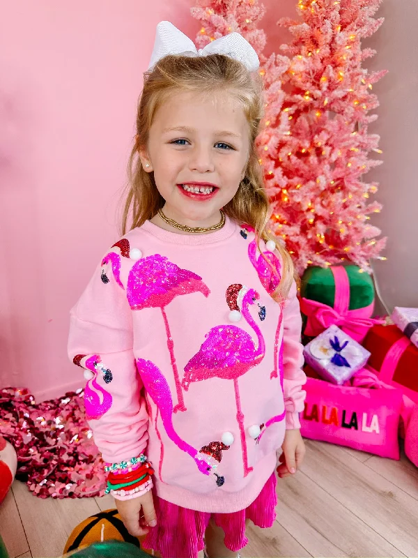 Lace-Up HoodiesKIDS FLAMINGO SANTA HAT SWEATSHIRT - PINK