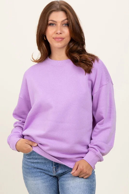 Athletic HoodiesLavender Fleece Crew Neck Relaxed Fit Sweatshirt