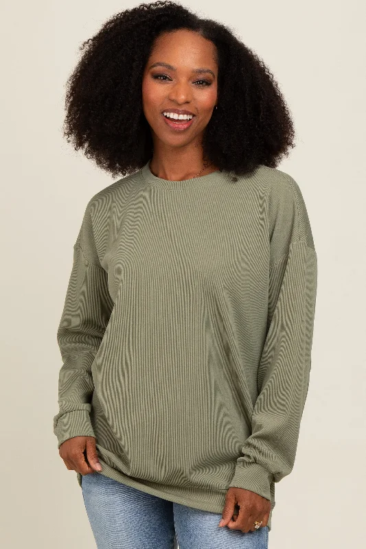 Wool Blend SweatshirtsOlive Drop Shoulder Sweatshirt