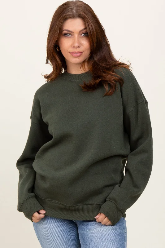 Minimalist SweatshirtsOlive Fleece Crew Neck Relaxed Fit Sweatshirt