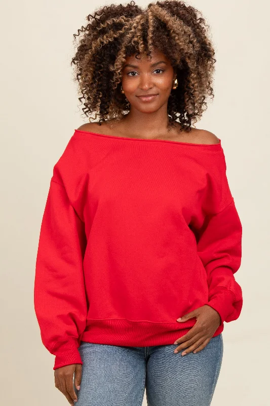 Zip-Up HoodiesRed One Shoulder Sweatshirt