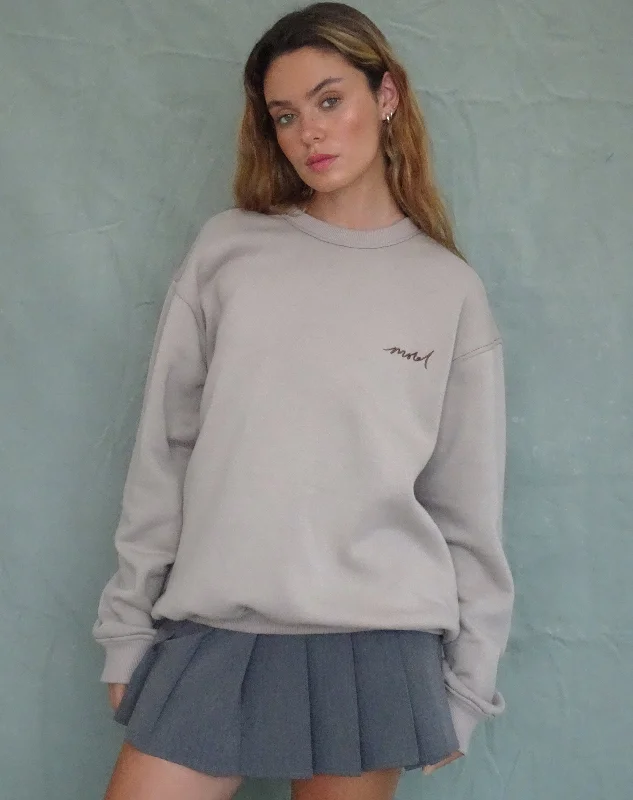 Hemp SweatshirtsTillie Sweatshirt in Mushroom with Brown Motel Embroidery