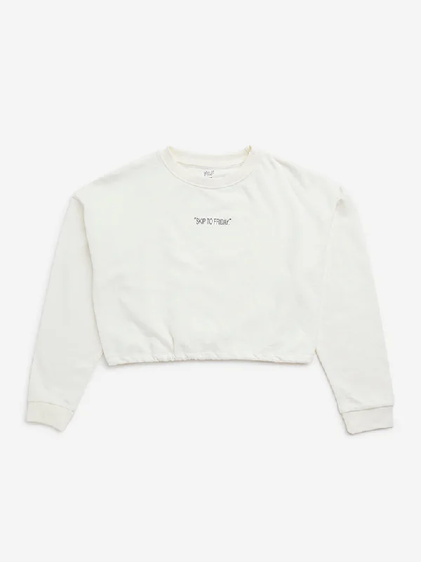 Minimalist SweatshirtsY&F Kids Off-White Text Design Cotton Sweatshirt