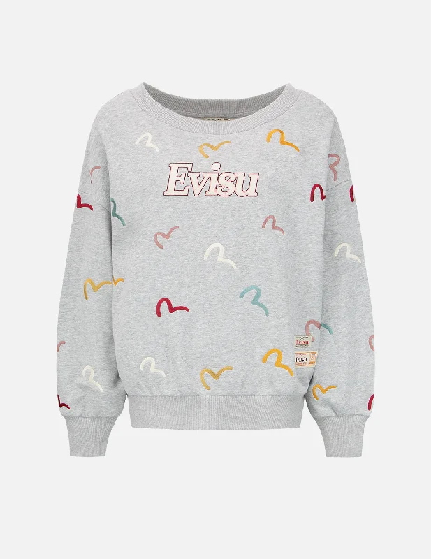 Quilted SweatshirtsAllover Multi-color Seagull Embroidery Sweatshirt