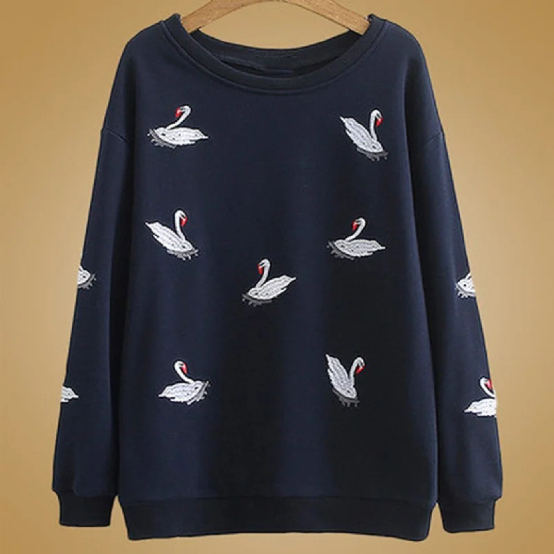 Waterproof HoodiesBabakud Autumn Crane Embroidery Loose Sweatshirt