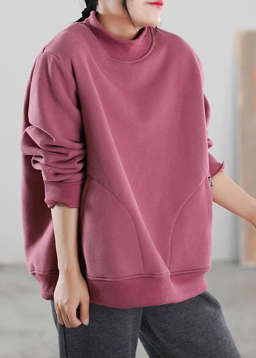 High-Fashion SweatshirtsBohemian Pink Pockets Warm Fleece Sweatshirts Tracksuits Winter