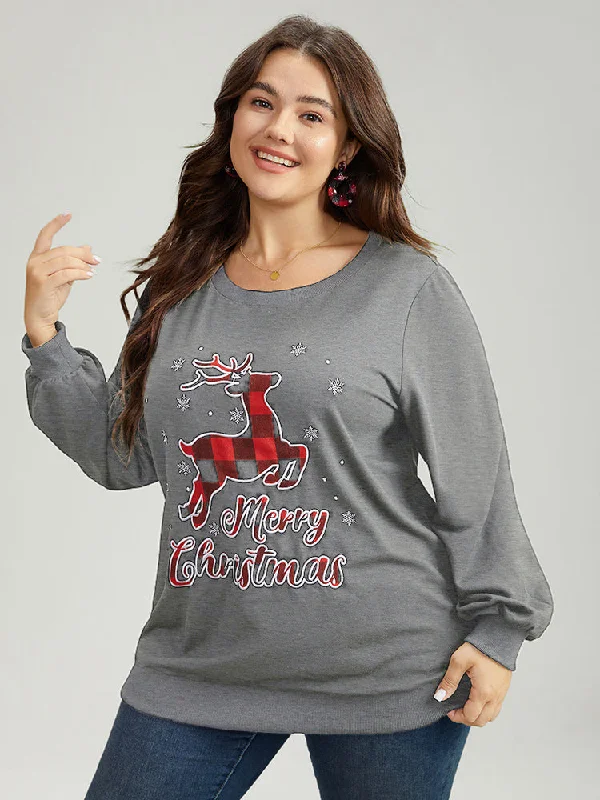 Distressed HoodiesChristmas Elk Round Neck Sweatshirt