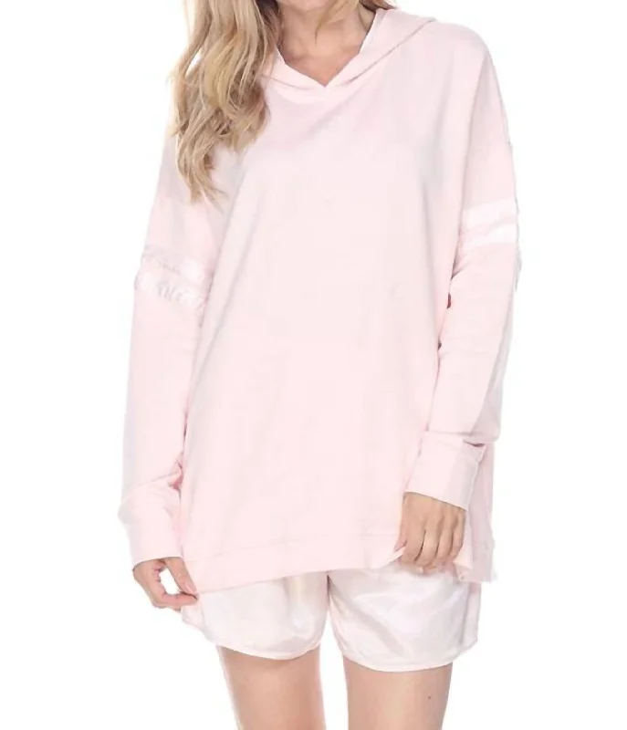 Recycled Fabric HoodiesDestiny French Terry Hooded Sweatshirt With Satin Trim In Blush