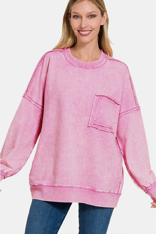 Embellished SweatshirtsExposed Seam Round Neck Dropped Shoulder Sweatshirt