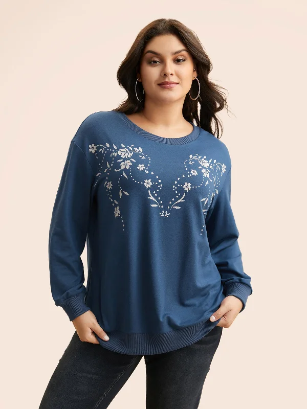 Fishing SweatshirtsFloral Print Drop Shoulder Sleeve Sweatshirt