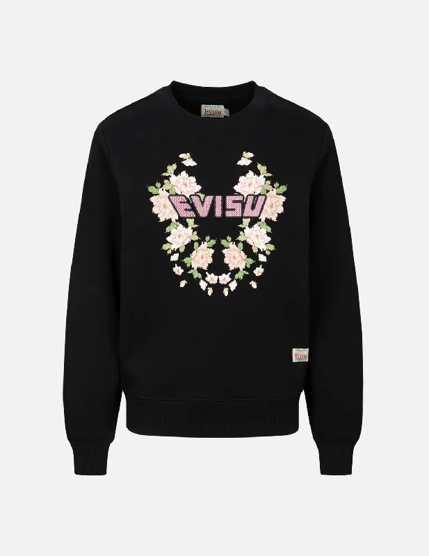 Leather-Paneled SweatshirtsFloral Print with Logo Embroidery Regular Fit Sweatshirt