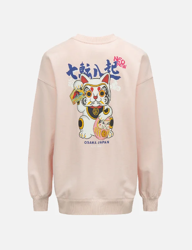 Asymmetrical HoodiesFortune Cat and Daruma Print Sweatshirt