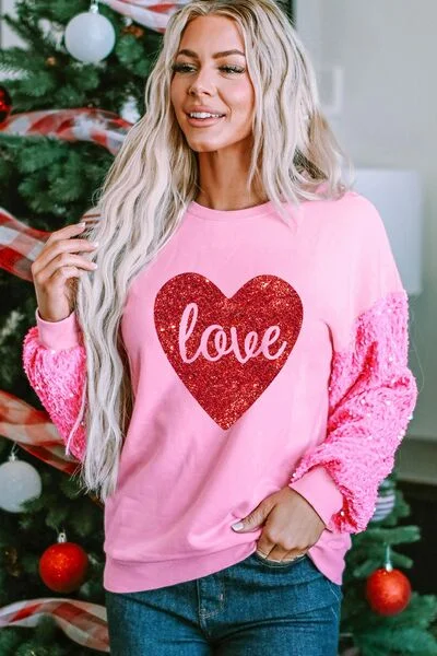 Limited Edition HoodiesLOVE Heart Sequin Dropped Shoulder Sweatshirt