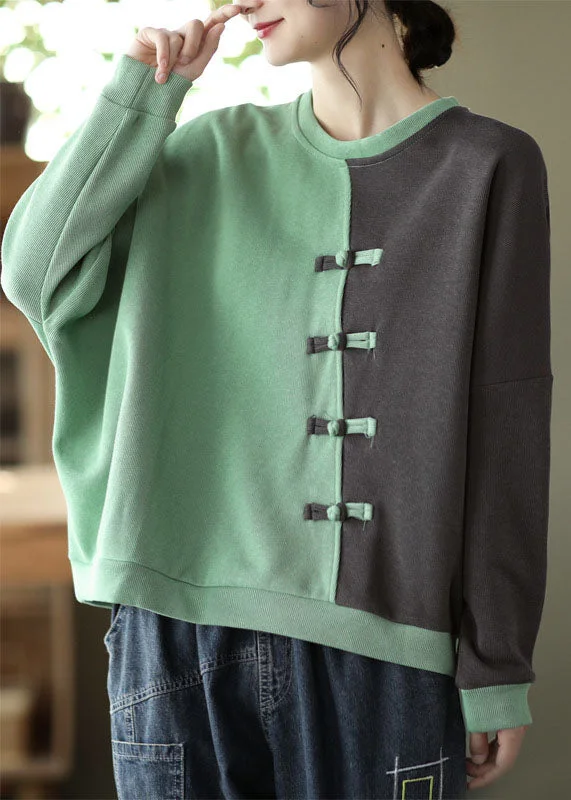 Hiking HoodiesModern Green Patchwork Cotton Sweatshirts Top Spring