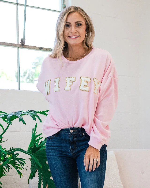 Ski SweatshirtsWifey Patch Sweatshirt - Pink FINAL SALE