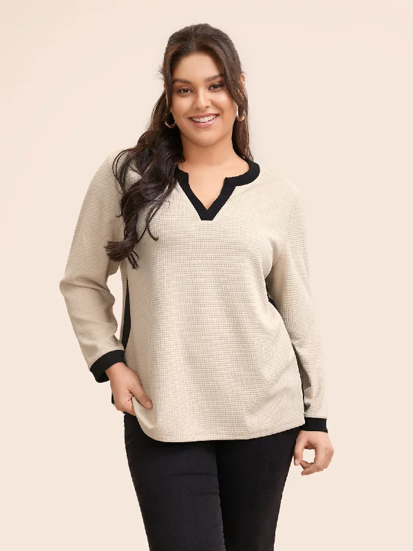 Polyester HoodiesNotched Rib Knit Contrast Trim Sweatshirt