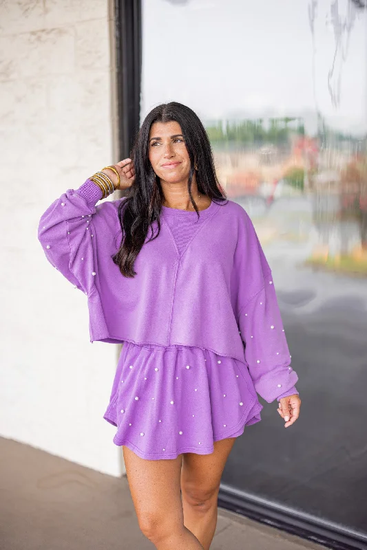 Travel SweatshirtsPearl Visions Purple Embellished Sweatshirt