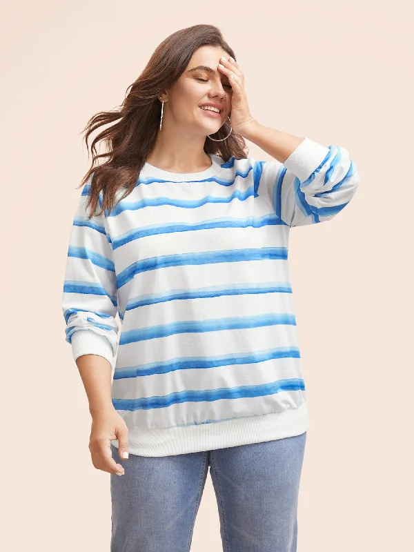 Camping HoodiesStriped Patchwork Round Neck Sweatshirt