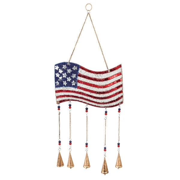 American Flag Beaded Windchime 27"