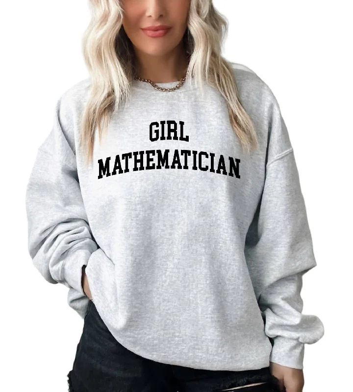 Stretch-Knit SweatshirtsGirl Mathematician Graphic Sweatshirt In Ash Gray