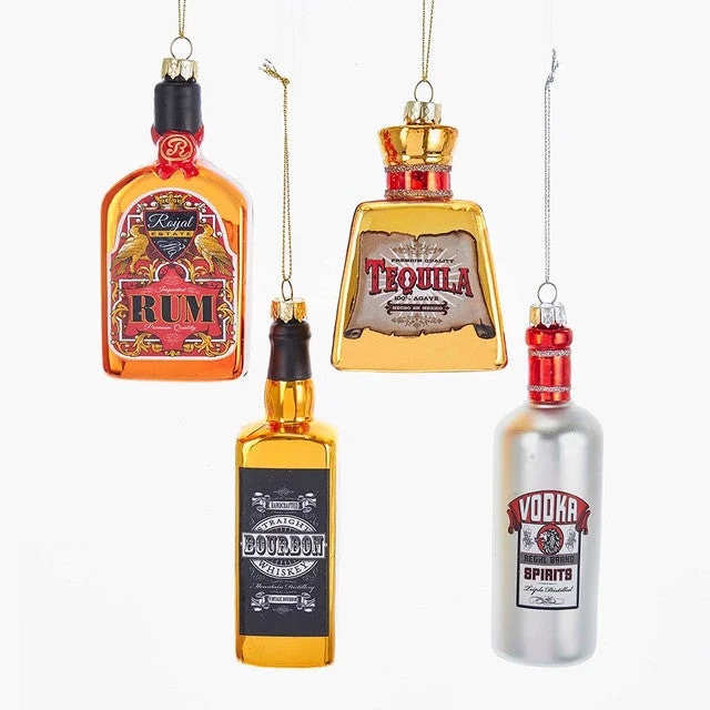 Liquor Bottle Glass Ornament Assorted Styles Rum Tequila Bourbon Vodka