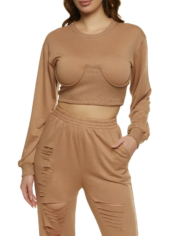 Microfleece HoodiesRibbed Bustier Detail Sweatshirt