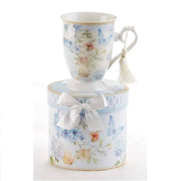 Porcelain Tea Mug Blue Butterfly in Gift Box