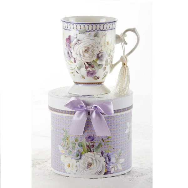 Porcelain Tea Mug Purple Elegance in Gift Box