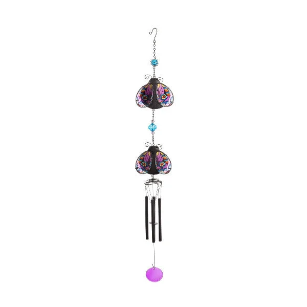 Tiered Ladybug Garden Wind Chime with Stainless Glass Finish