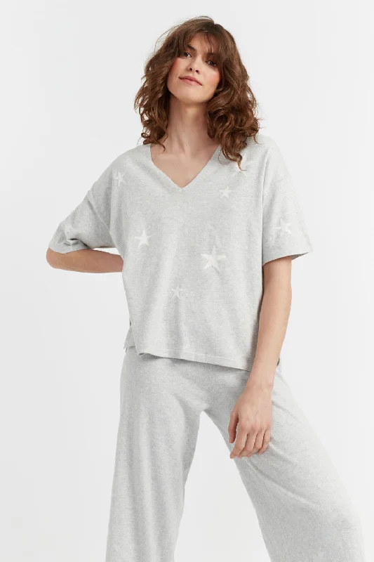 Off-Shoulder T-ShirtsGrey Cotton Star T-shirt